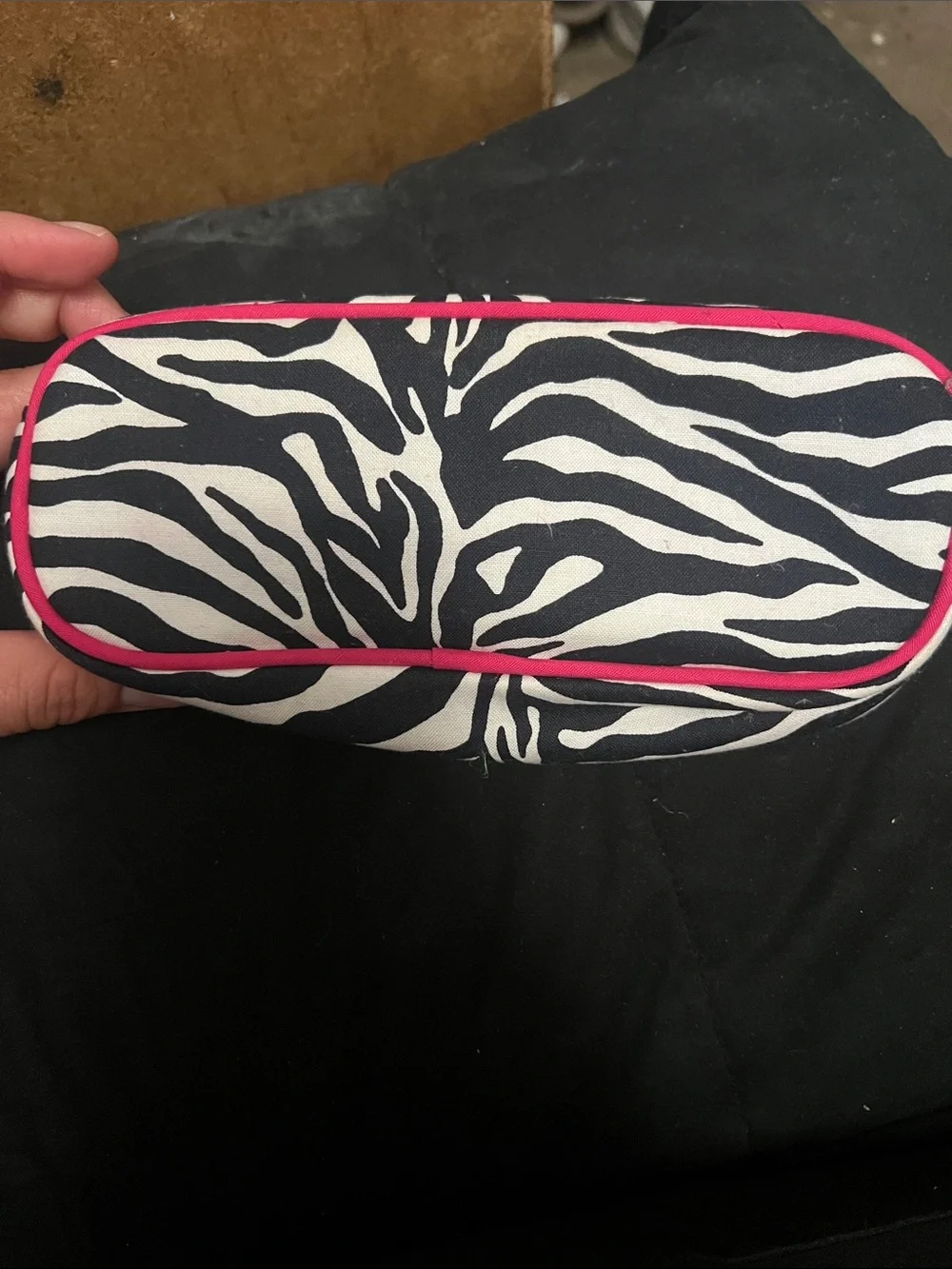 Vintage- Zebra Print Cosmetic Case with Pink Flower Accent